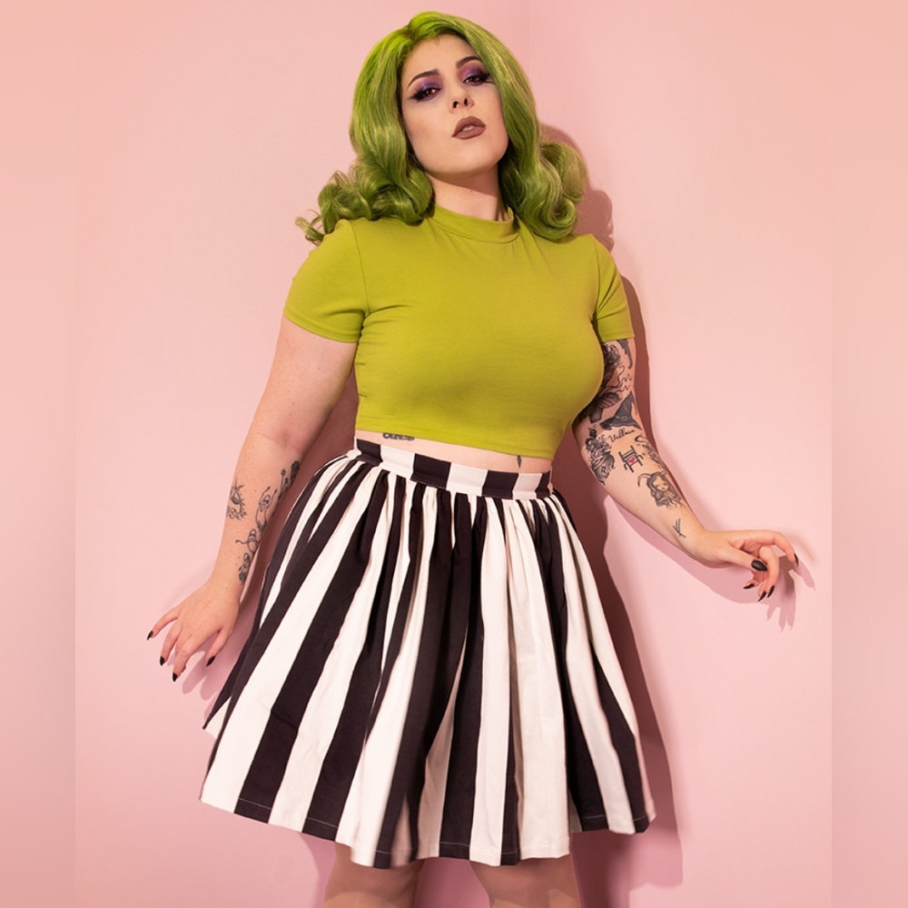 Vixen by Micheline Pitt GHOST SWING SKIRT IN BLACK & WHITE STRIPES BNWT